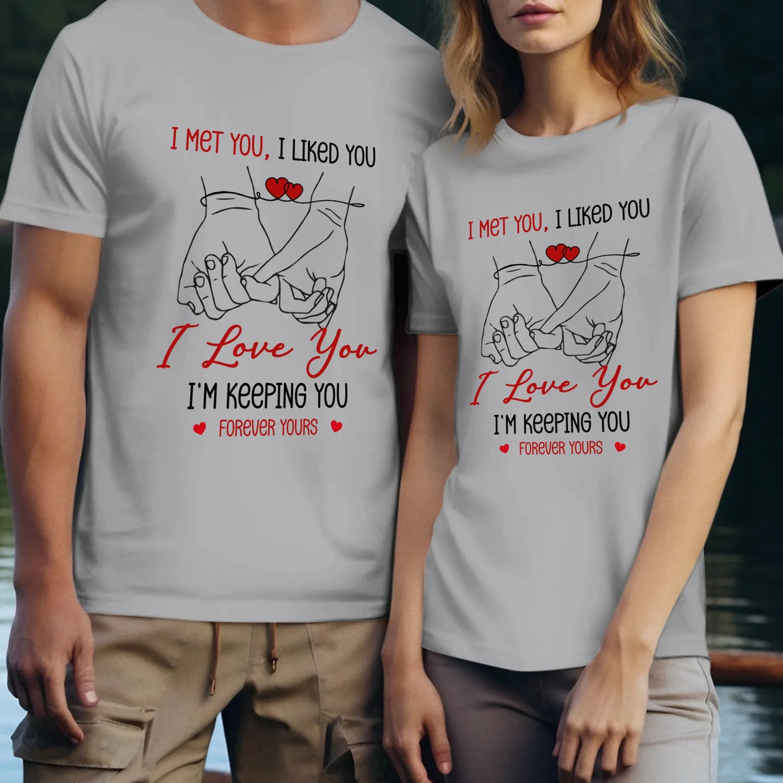 I Met You, Pinky Finger Sketch - Personalized Gifts For Couples - Unisex T-Shirt