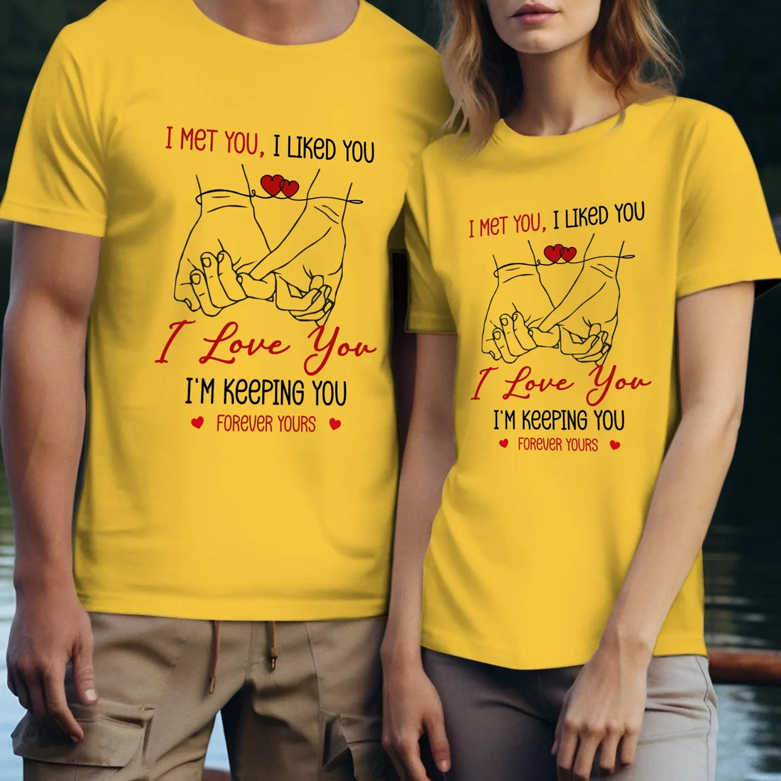 I Met You, Pinky Finger Sketch - Personalized Gifts For Couples - Unisex T-Shirt