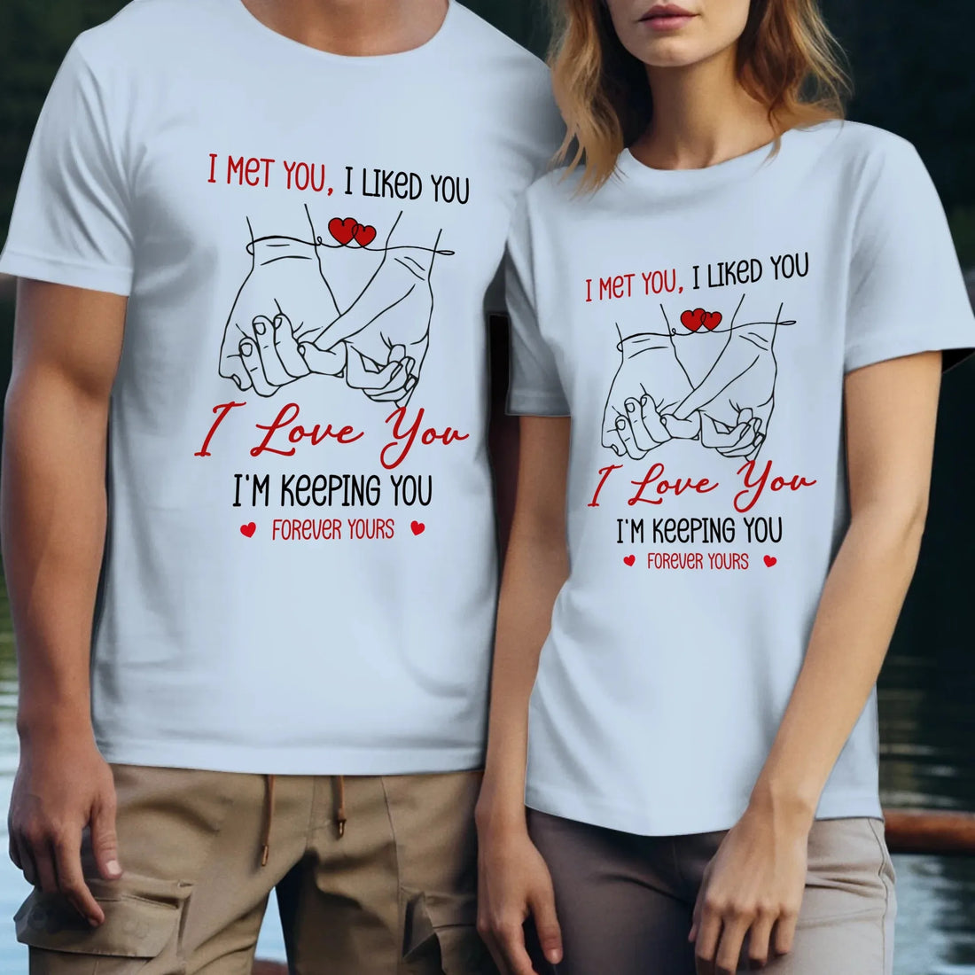 I Met You, Pinky Finger Sketch - Personalized Gifts For Couples - Unisex T-Shirt