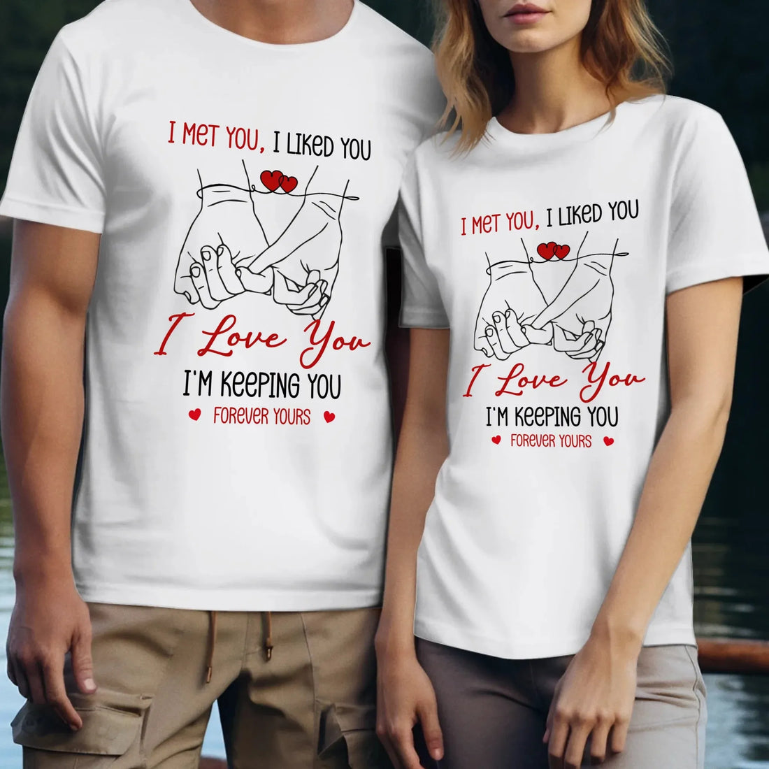 I Met You, Pinky Finger Sketch - Personalized Gifts For Couples - Unisex T-Shirt