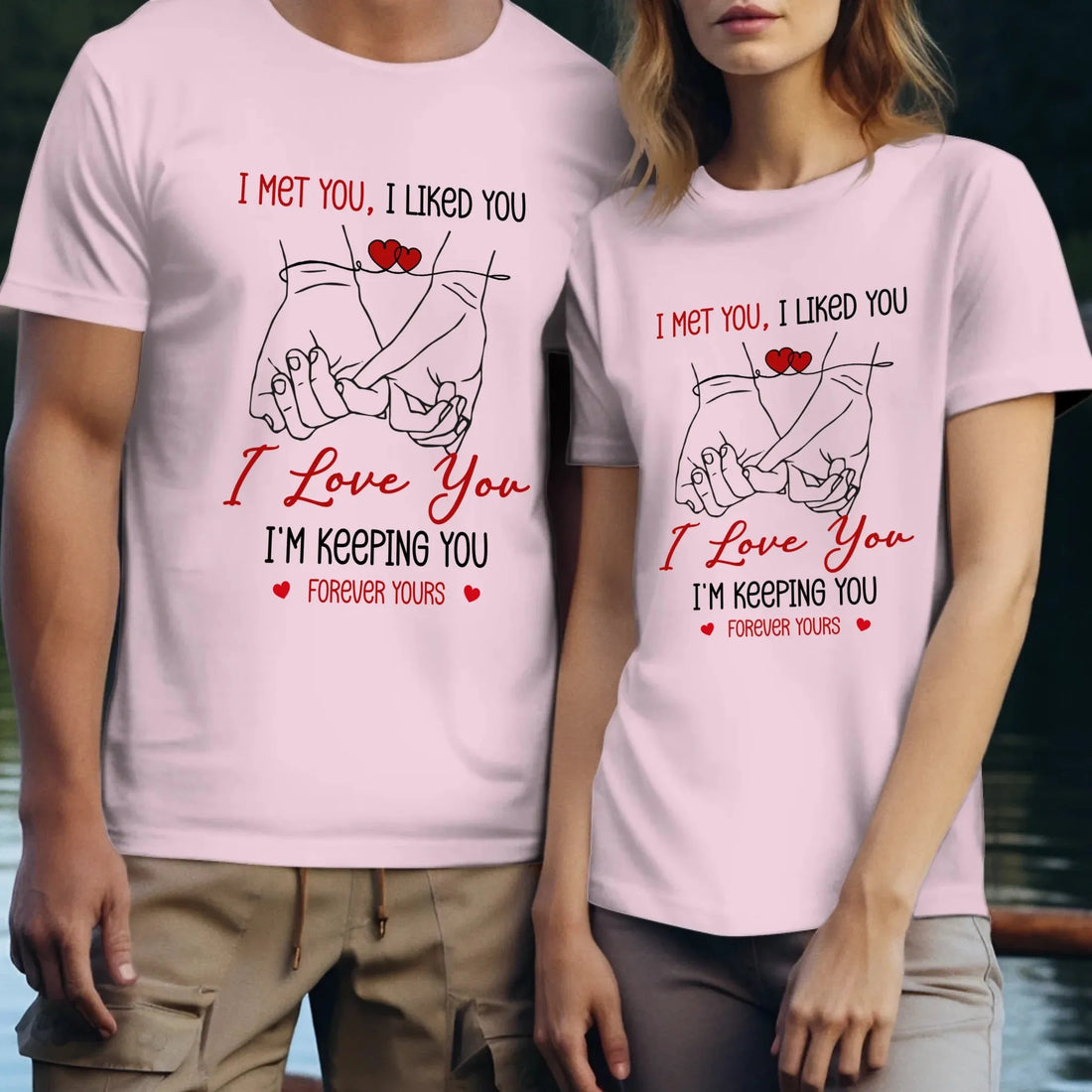 I Met You, Pinky Finger Sketch - Personalized Gifts For Couples - Unisex T-Shirt