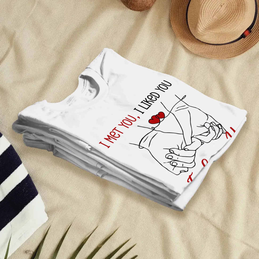 I Met You, Pinky Finger Sketch - Personalized Gifts For Couples - Unisex T-Shirt