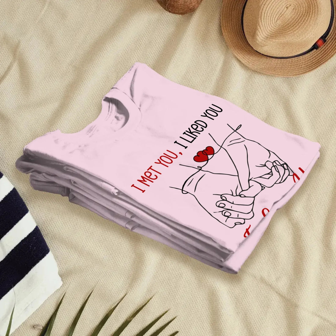 I Met You, Pinky Finger Sketch - Personalized Gifts For Couples - Unisex T-Shirt