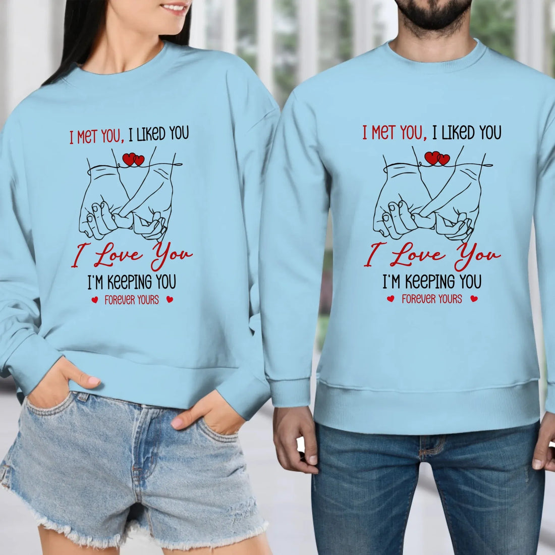 I Met You, Pinky Finger Sketch - Personalized Gifts For Couples - Unisex Sweater