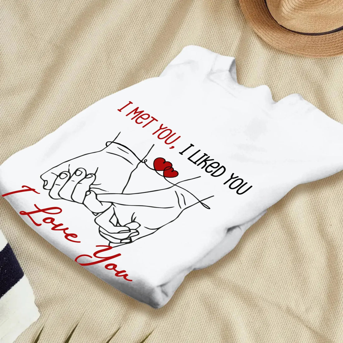 I Met You, Pinky Finger Sketch - Personalized Gifts For Couples - Unisex Sweater