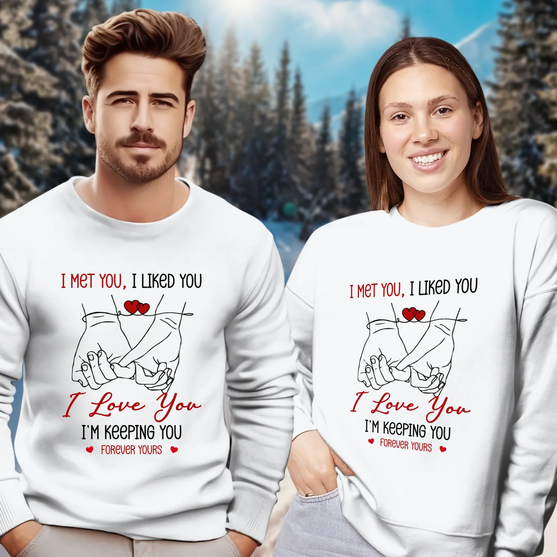 I Met You, Pinky Finger Sketch - Personalized Gifts For Couples - Unisex Sweater