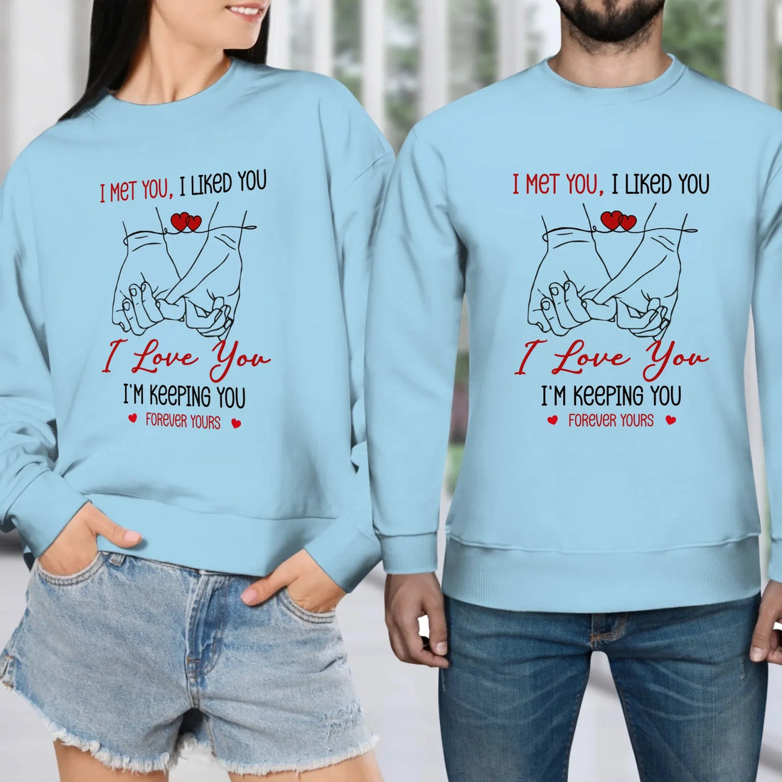 I Met You, Pinky Finger Sketch - Personalized Gifts For Couples - Unisex Sweater