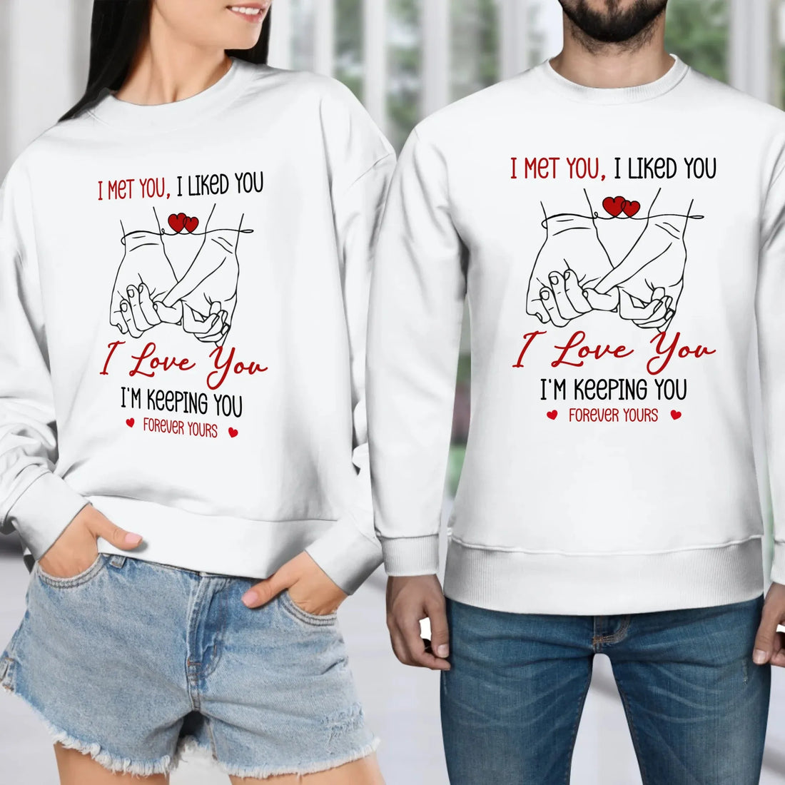 I Met You, Pinky Finger Sketch - Personalized Gifts For Couples - Unisex Sweater