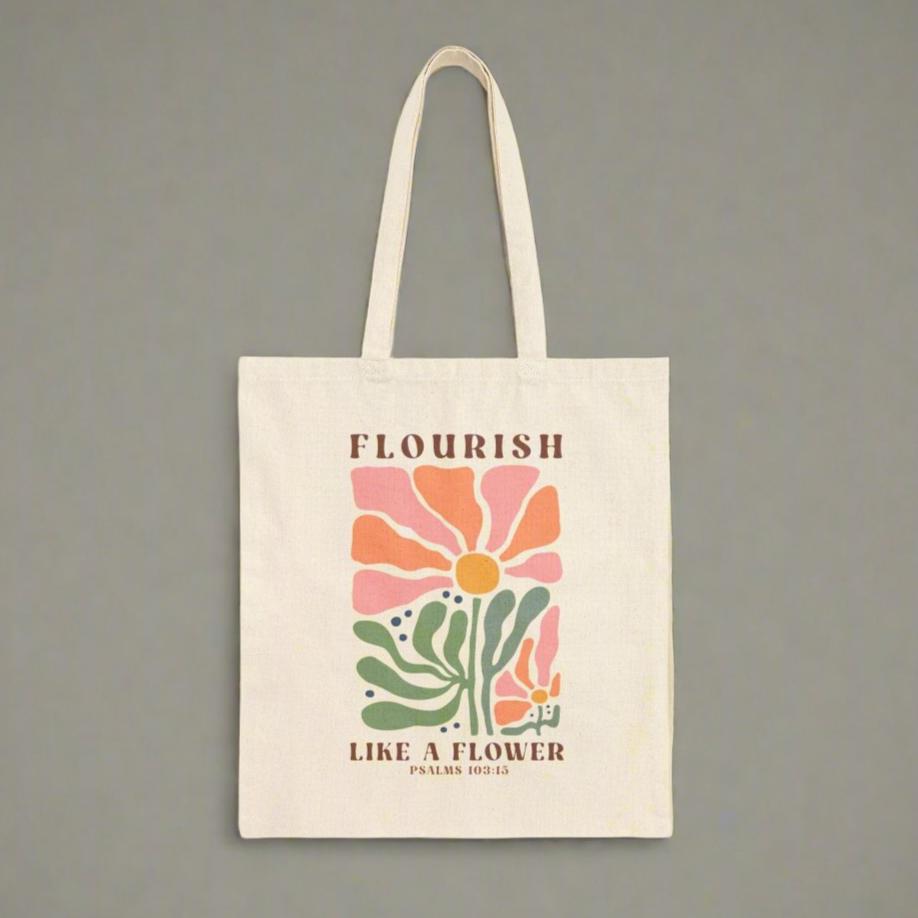 Flourish Like A Flower L Cotton Canvas Tote Bag