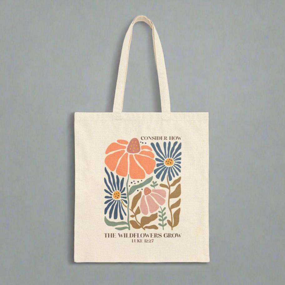 Christian Floral Consider How The Wild Flower Grow  Cotton Canvas Tote Bag