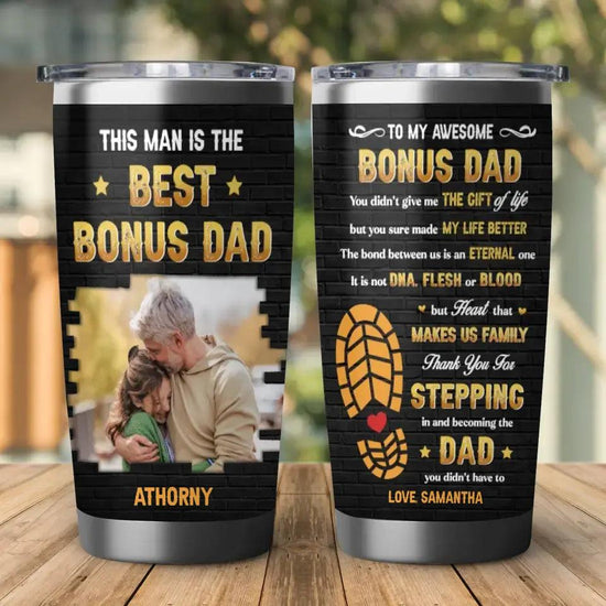 Best Bonus Dad - Custom Photo - Personalized Gifts For Dad - 20oz Tumbler from PrintKOK costs $ 35.99