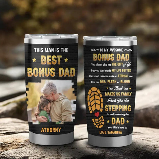 Best Bonus Dad - Custom Photo - Personalized Gifts For Dad - 20oz Tumbler from PrintKOK costs $ 35.99