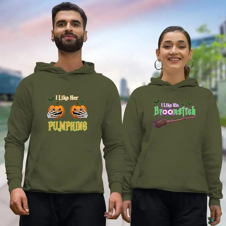 Broomstick & Pumpkins - Custom Pumpkin - Personalized Gifts For Couple - Hoodie from PrintKOK costs $ 51.99