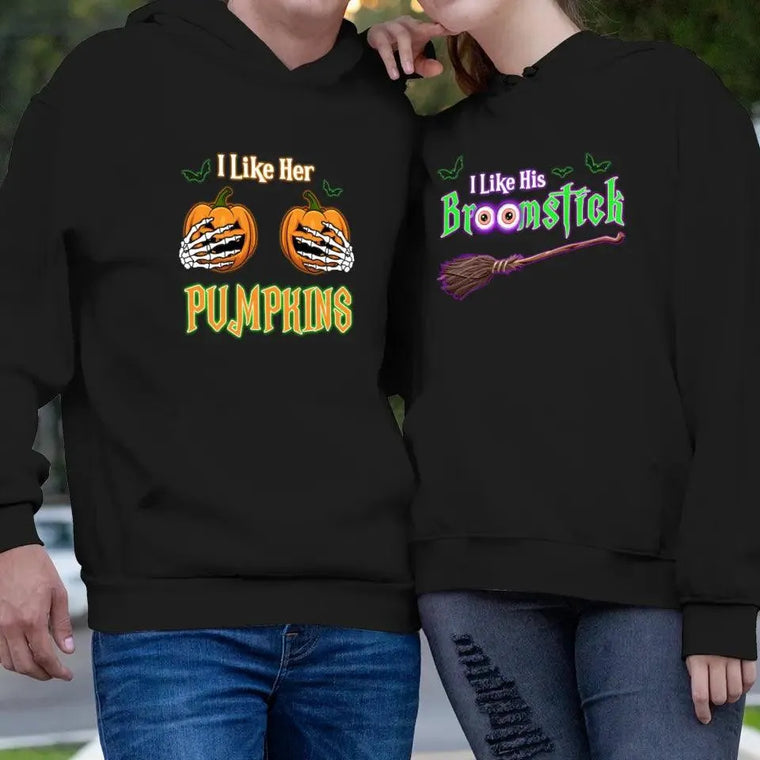 Broomstick & Pumpkins - Custom Pumpkin - Personalized Gifts For Couple - Hoodie from PrintKOK costs $ 51.99