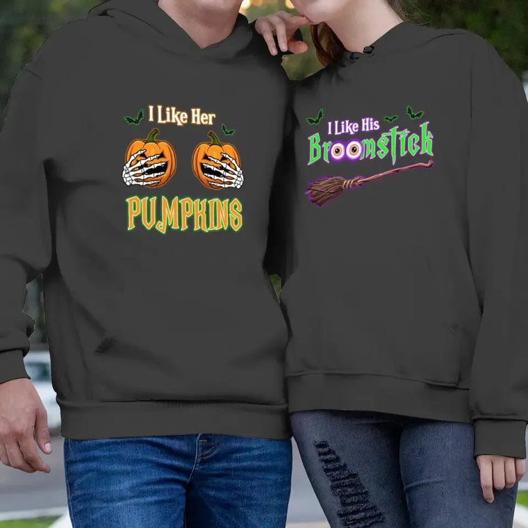 Broomstick & Pumpkins - Custom Pumpkin - Personalized Gifts For Couple - Hoodie from PrintKOK costs $ 51.99