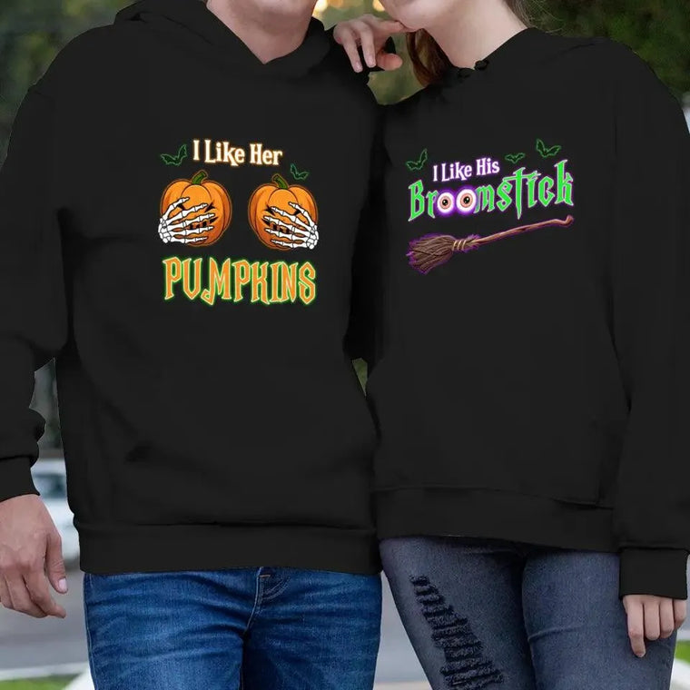 Broomstick & Pumpkins - Custom Pumpkin - Personalized Gifts For Couple - Hoodie from PrintKOK costs $ 51.99