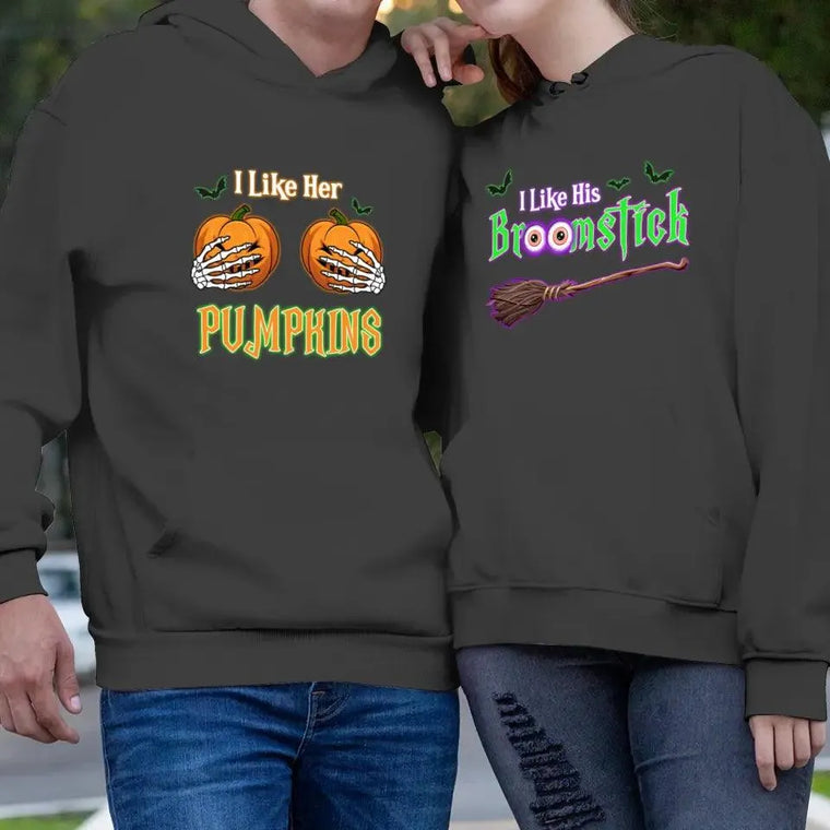 Broomstick & Pumpkins - Custom Pumpkin - Personalized Gifts For Couple - Hoodie from PrintKOK costs $ 51.99