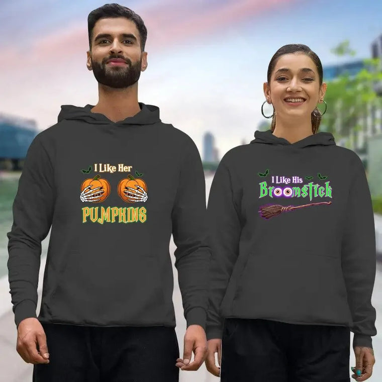 Broomstick & Pumpkins - Custom Pumpkin - Personalized Gifts For Couple - Hoodie from PrintKOK costs $ 51.99