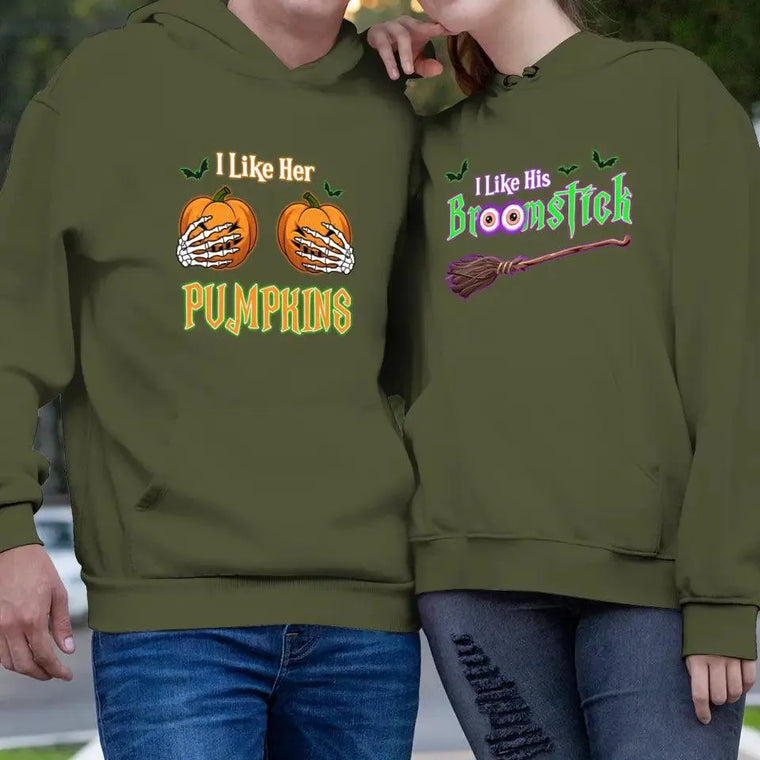 Broomstick & Pumpkins - Custom Pumpkin - Personalized Gifts For Couple - Hoodie from PrintKOK costs $ 51.99