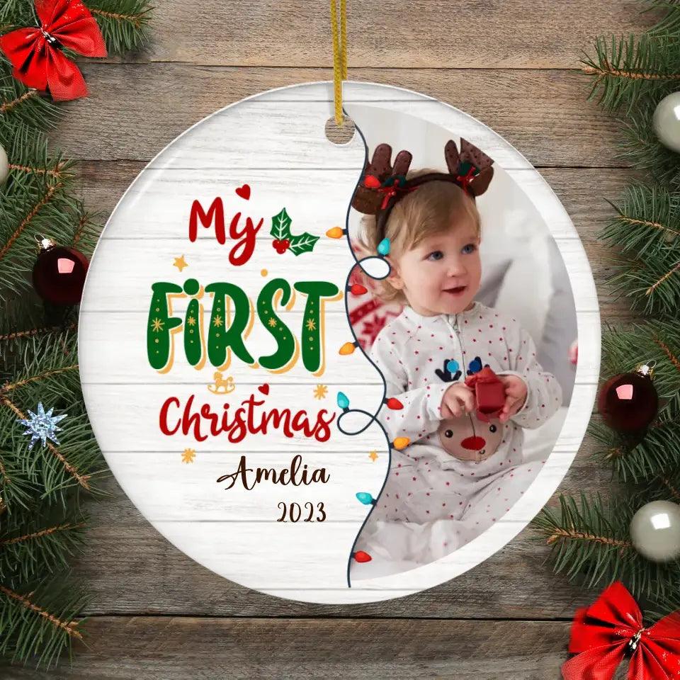 First Christmas - Custom Photo - Personalized Gifts For Baby - Christmas Ball Ornament from PrintKOK costs $ 19.99