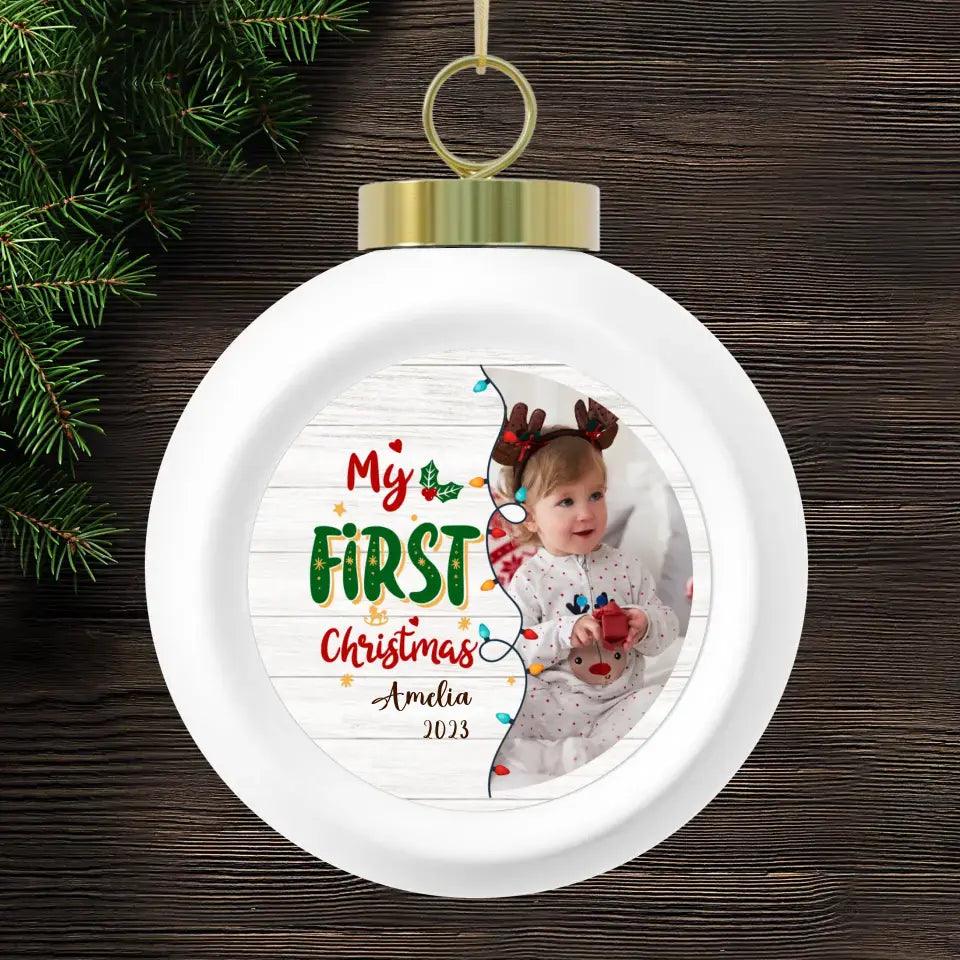 First Christmas - Custom Photo - Personalized Gifts For Baby - Christmas Ball Ornament from PrintKOK costs $ 19.99