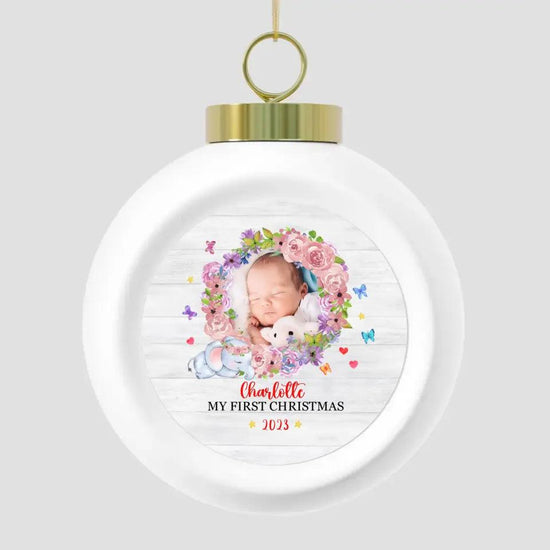 First Winter Holiday - Custom Photo - Personalized Gifts For Baby - Christmas Ball Ornament from PrintKOK costs $ 19.99