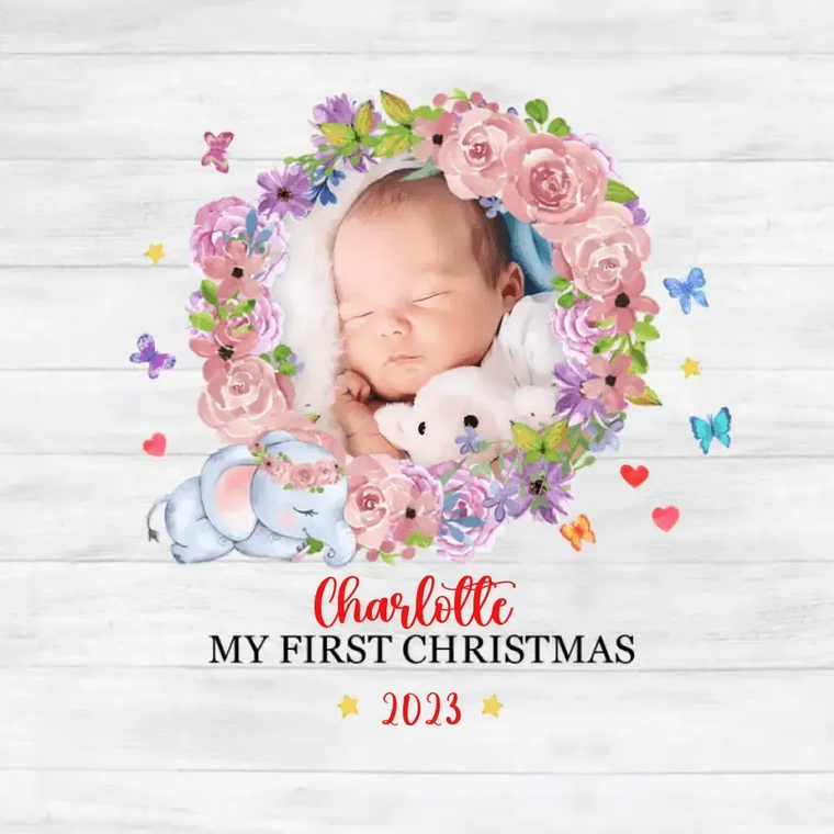 First Winter Holiday - Custom Photo - Personalized Gifts For Baby - Christmas Ball Ornament from PrintKOK costs $ 19.99