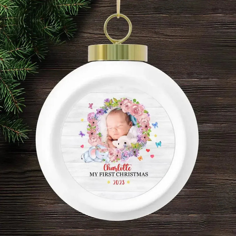 First Winter Holiday - Custom Photo - Personalized Gifts For Baby - Christmas Ball Ornament from PrintKOK costs $ 19.99