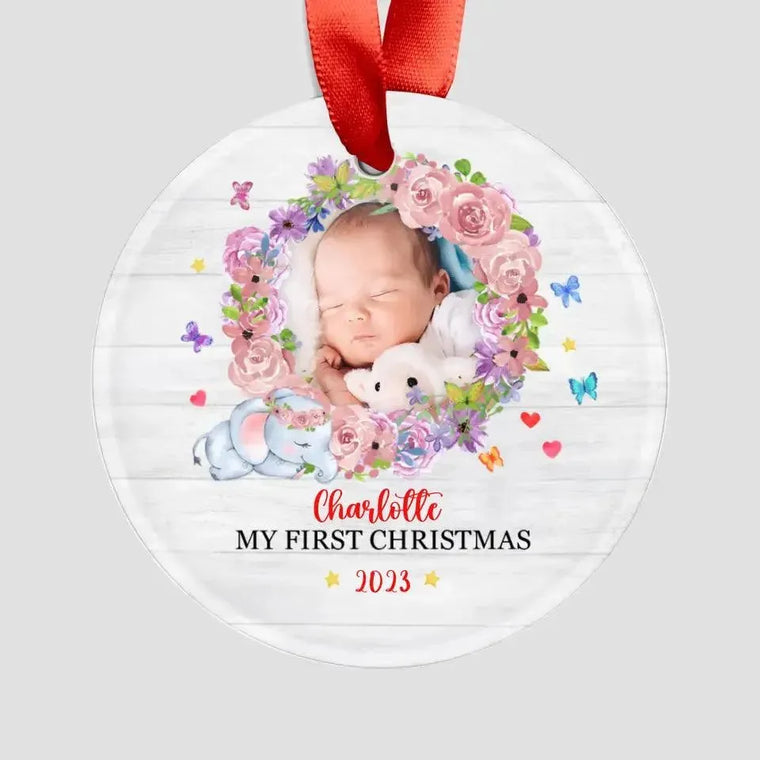 First Winter Holiday - Custom Photo - Personalized Gifts For Baby - Christmas Ball Ornament from PrintKOK costs $ 19.99