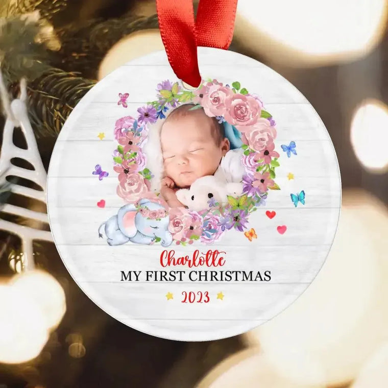 First Winter Holiday - Custom Photo - Personalized Gifts For Baby - Christmas Ball Ornament from PrintKOK costs $ 19.99