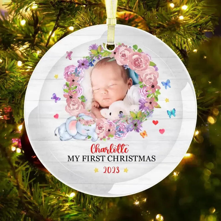 First Winter Holiday - Custom Photo - Personalized Gifts For Baby - Christmas Ball Ornament from PrintKOK costs $ 19.99