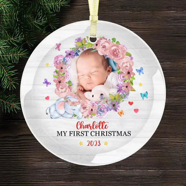 First Winter Holiday - Custom Photo - Personalized Gifts For Baby - Christmas Ball Ornament from PrintKOK costs $ 19.99