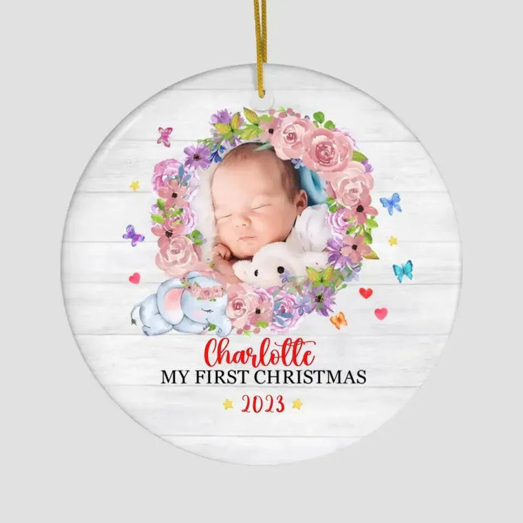 First Winter Holiday - Custom Photo - Personalized Gifts For Baby - Christmas Ball Ornament from PrintKOK costs $ 19.99