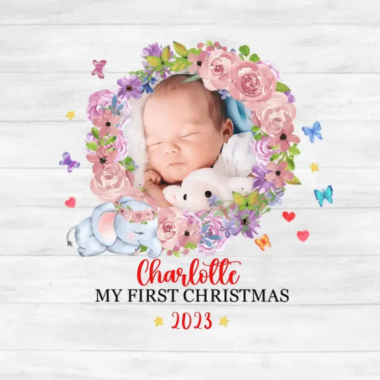 First Winter Holiday - Custom Photo - Personalized Gifts For Baby - Christmas Ball Ornament from PrintKOK costs $ 19.99