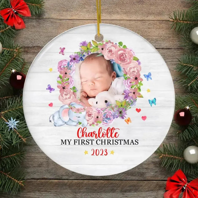 First Winter Holiday - Custom Photo - Personalized Gifts For Baby - Christmas Ball Ornament from PrintKOK costs $ 19.99