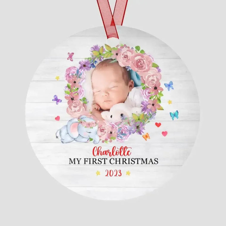 First Winter Holiday - Custom Photo - Personalized Gifts For Baby - Christmas Ball Ornament from PrintKOK costs $ 19.99