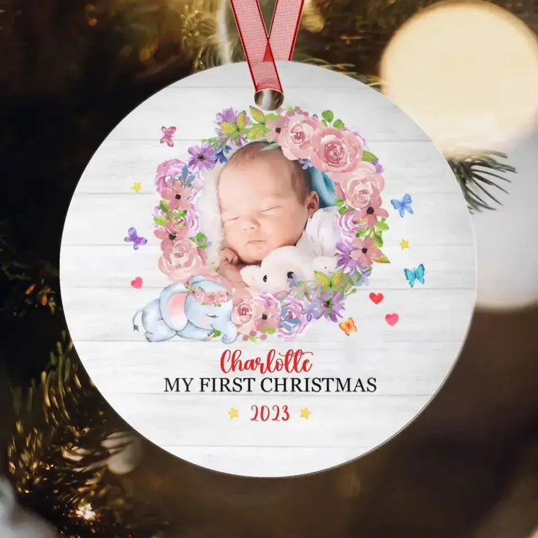 First Winter Holiday - Custom Photo - Personalized Gifts For Baby - Christmas Ball Ornament from PrintKOK costs $ 19.99