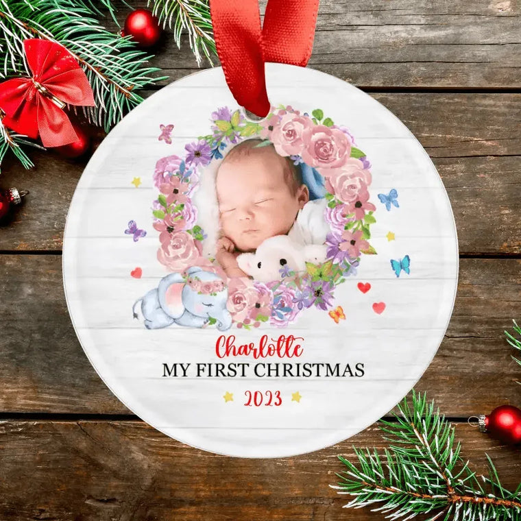 First Winter Holiday - Custom Photo - Personalized Gifts For Baby - Christmas Ball Ornament from PrintKOK costs $ 19.99