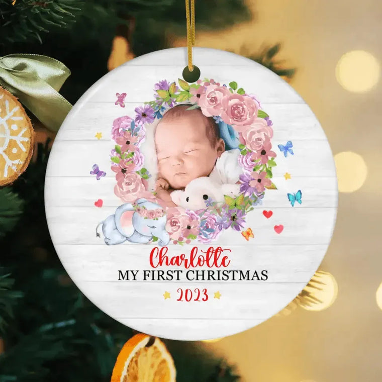 First Winter Holiday - Custom Photo - Personalized Gifts For Baby - Christmas Ball Ornament from PrintKOK costs $ 19.99