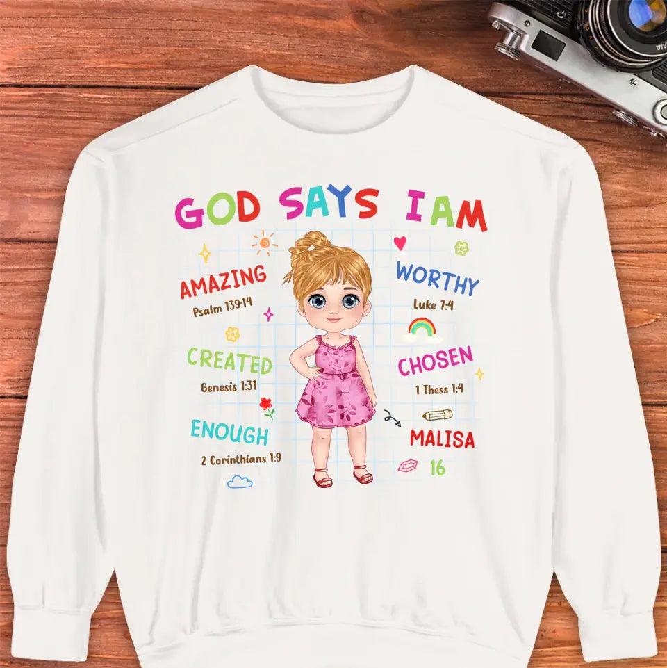 God Says I Am Amazing - Personalized Gift For Kids - Unisex Family Sweater from PrintKOK costs $ 45.99