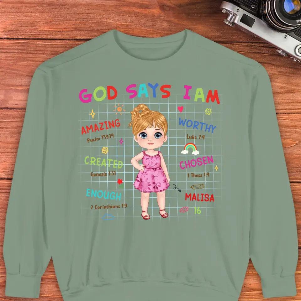 God Says I Am Amazing - Personalized Gift For Kids - Unisex Family Sweater from PrintKOK costs $ 45.99