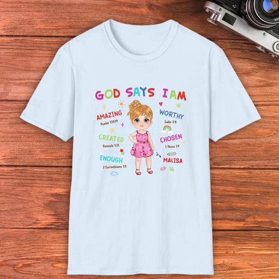 God Says I Am Amazing - Personalized Gift For Kids - Unisex Family T-Shirt from PrintKOK costs $ 29.99