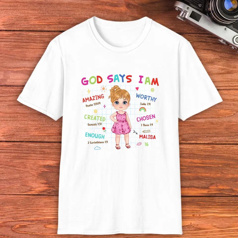 God Says I Am Amazing - Personalized Gift For Kids - Unisex Family T-Shirt from PrintKOK costs $ 29.99