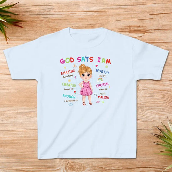 God Says I Am Amazing - Personalized Gift For Kids - Unisex Family T-Shirt from PrintKOK costs $ 31.99