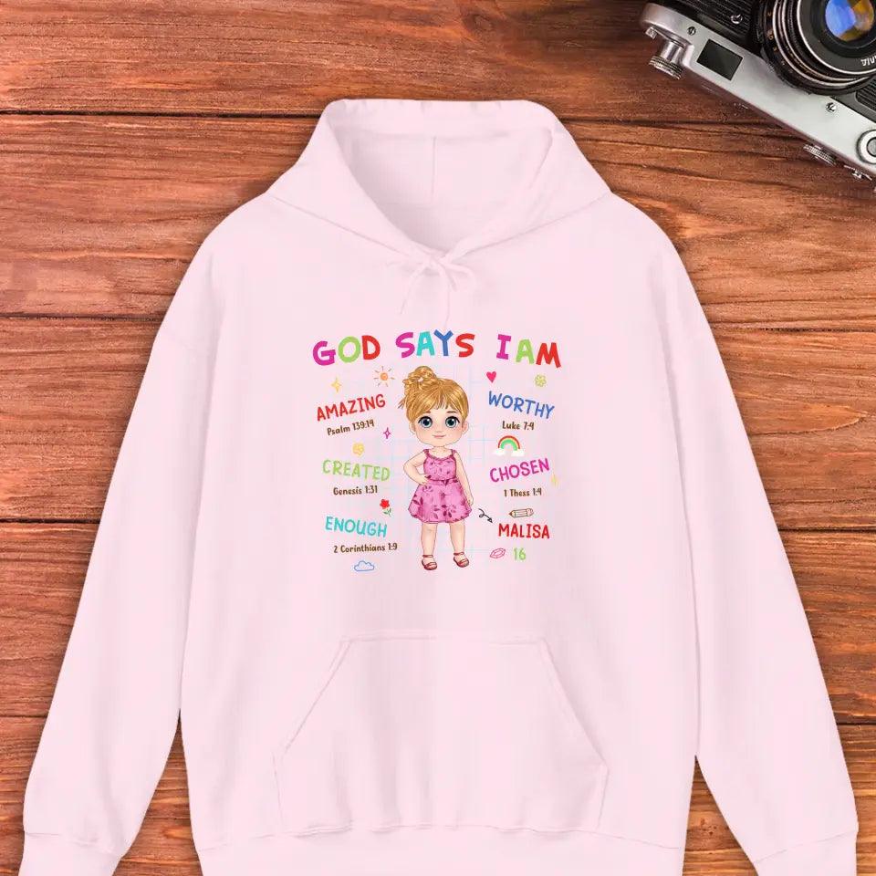 God Says I Am Amazing - Personalized Gifts For Kids - Unisex Hoodie from PrintKOK costs $ 51.99