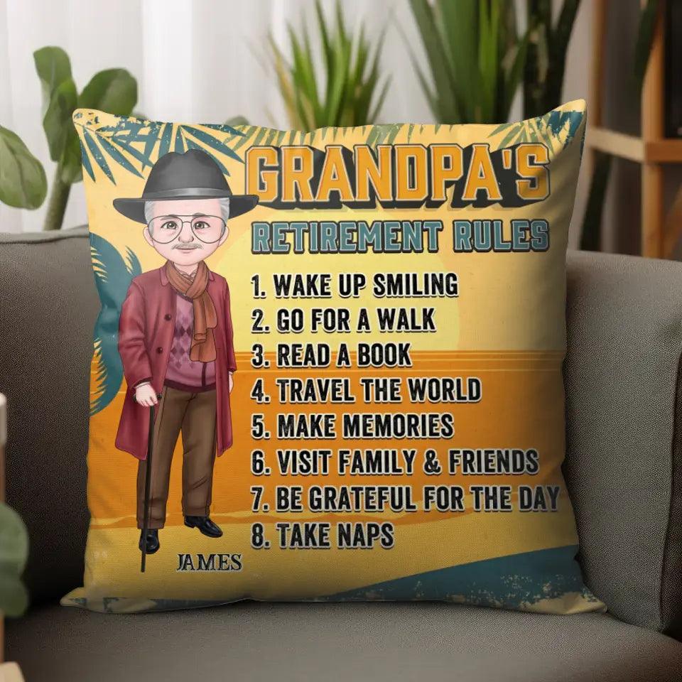 Grandpa's Retirement Rules - Personalized Gifts For Grandpa - Pillow from PrintKOK costs $ 39.99
