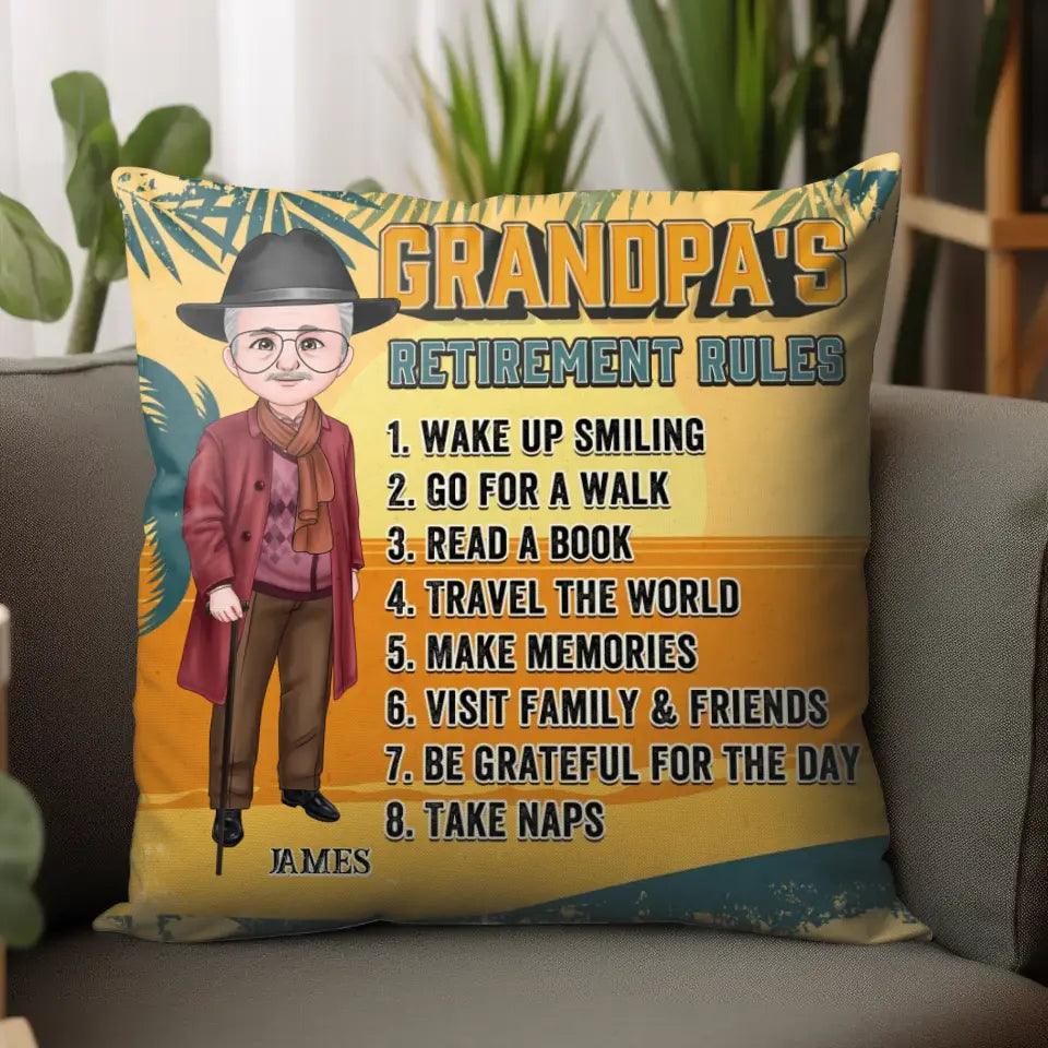 Grandpa's Retirement Rules - Personalized Gifts For Grandpa - Pillow from PrintKOK costs $ 41.99