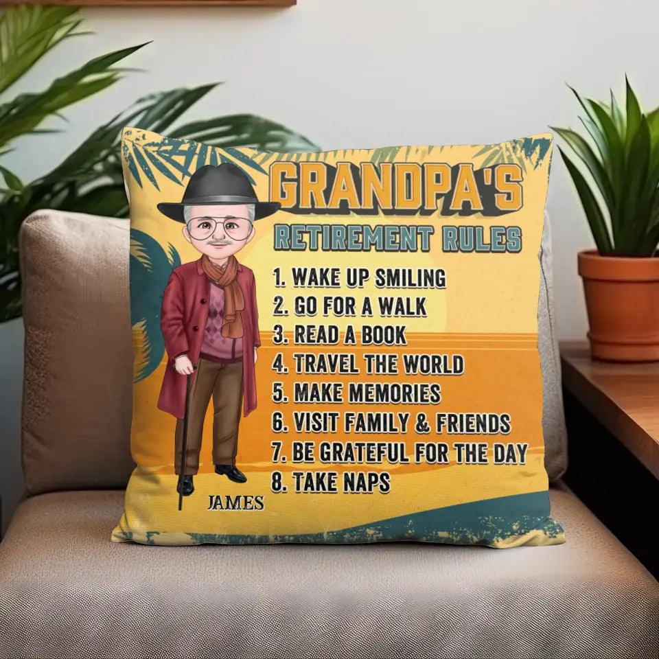 Grandpa's Retirement Rules - Personalized Gifts For Grandpa - Pillow from PrintKOK costs $ 38.99