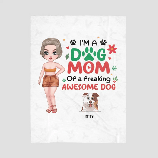 I'm A Dog Mom Of Freaking Awesome Dogs - Custom Name - Personalized Gifts For Dog Lovers - Blanket from PrintKOK costs $ 47.99