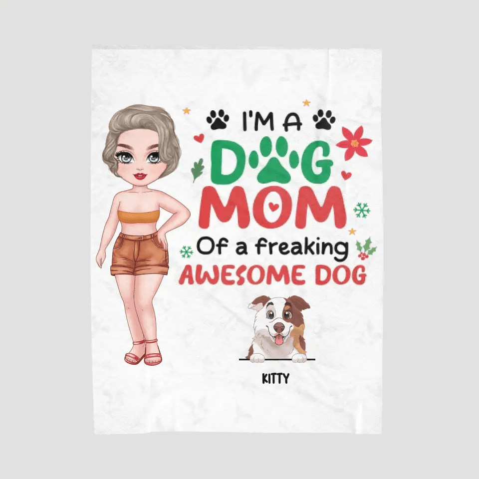 I'm A Dog Mom Of Freaking Awesome Dogs - Custom Name - Personalized Gifts For Dog Lovers - Blanket from PrintKOK costs $ 64.99